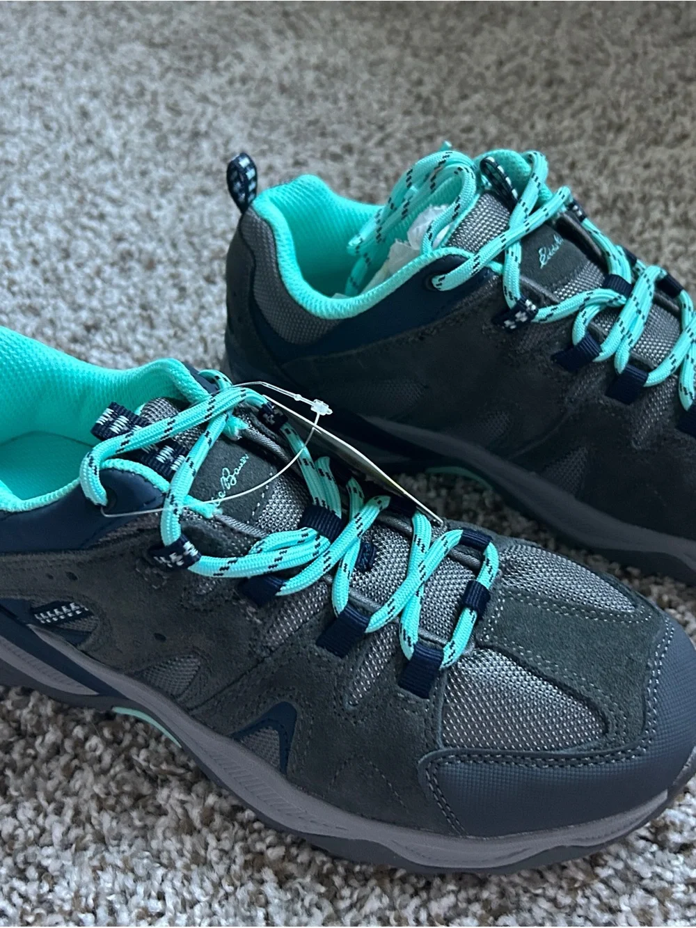 Eddie Bauer Women’s Gray and Teal Lace-Up Hiking Shoes, NWT, size 8